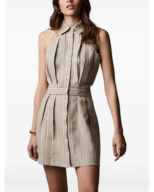 Hevron Domino Striped Halterneck Dress - Natural