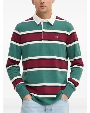GANT Long-Sleeved Striped Polo Shirt - Green