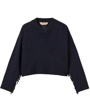 Twinset Pullover Aus Wollgemisch Mit Fransen - Blau
