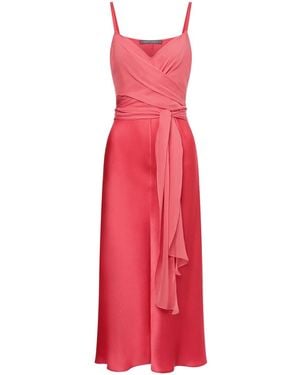 Alberta Ferretti V-Neck Satin Dress - Red