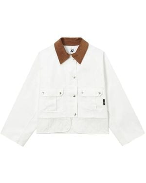 Izzue Corduroy-Collar Panelled Jacket - White