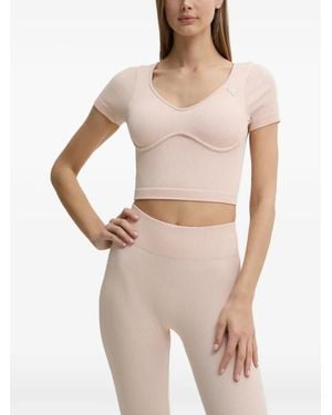 Guess Ribbed V-Neck Top - Natural