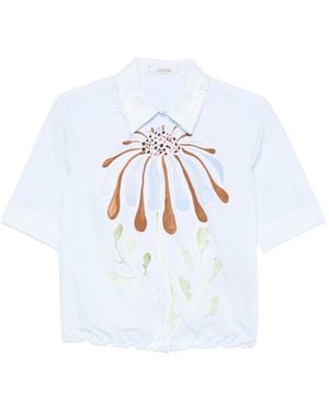 Dorothee Schumacher Floral-Print Embroidered-Collar Shirt - White