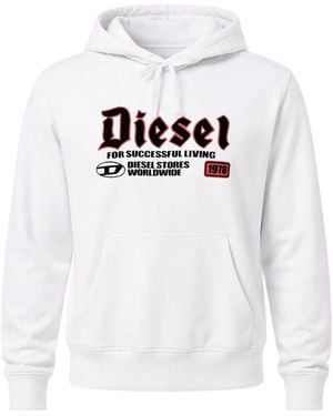 DIESEL Flocked-Logo Hoodie - White