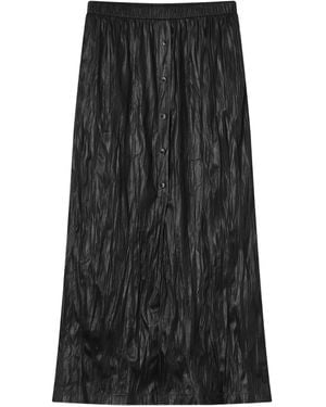 B+ AB Button-Embellishment A-Line Maxi Skirt - Black