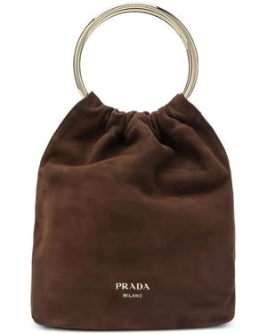Prada Mini Wildleder-Beuteltasche Mit Ringhenkel - Braun