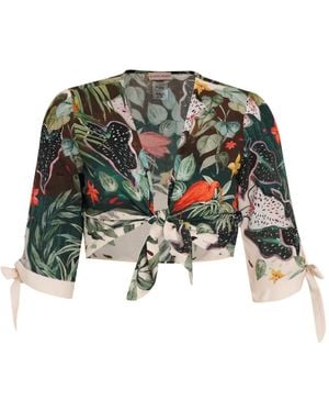 Amir Slama Top Con Estampado Tropical Y Lazo Delantero - Verde