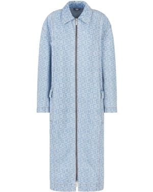 Gcds Logo-Jacquard Denim Coat - Blue