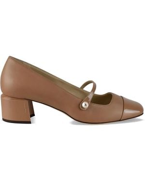 Jimmy Choo Elisa Square-Toe Pearl Heeled Court Shoes - Brown