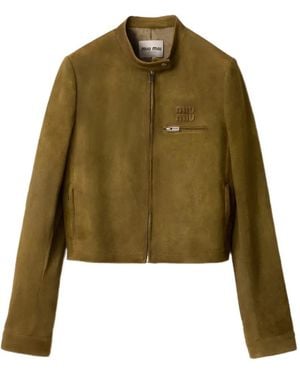 Miu Miu Waxed Suede Jacket - Green