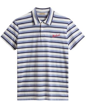 Woolrich Striped-Pattern Logo-Embroidered Polo Shirt - Blue