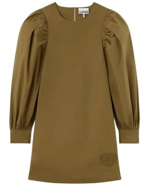 Ganni Vestido Corto Con Parche Del Logo De Manga Farol - Verde