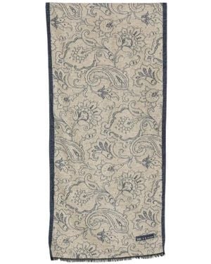Kiton Paisley-Print Frayed Scarf - Gray
