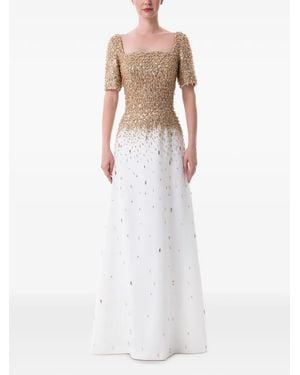 Dina Melwani Crystal-Embellished Square-Neck Maxi Dress - White