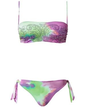 Twinset Tie-Dye Crystal-Embellished Bikini Set - White