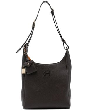 Miu Miu Logo-Patches Shoulder Bag - Black