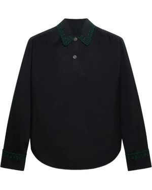 Marni Poplin Half-Button Shirt With Broderie Anglaise - Black