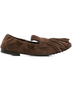 Tory Burch Suede Tassel Ballet Flats - Brown