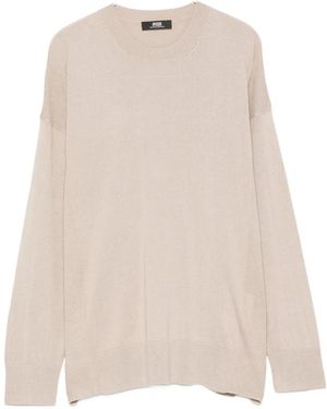 Alpha Studio Side-Slit Crew Neck Sweater - Natural