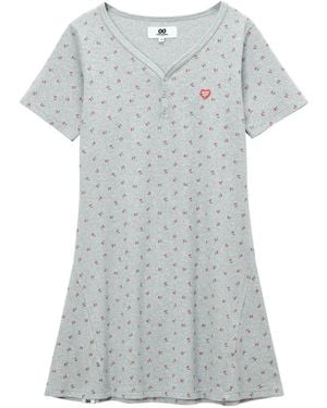 Chocoolate V-Neck Floral Print Dress - Gray