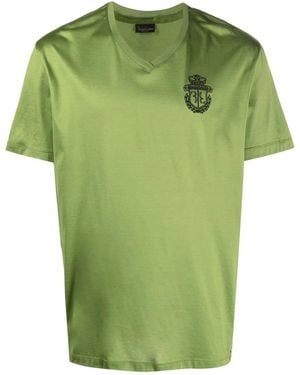 Billionaire Crest-Embroidered V-Neck T-Shirt - Green