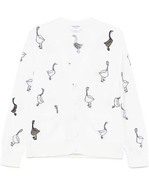 Thom Browne Pattern-Intarsia Virgin Wool Cardigan - White