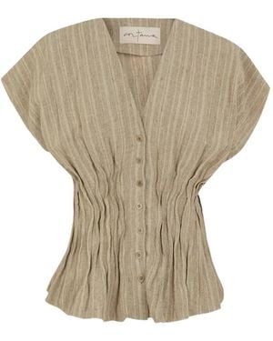 Cortana Camila Striped Ruched Shirt - Natural