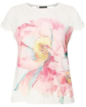 Betty Barclay Floral-Print Striped T-Shirt - Pink