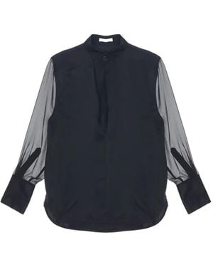 Helmut Lang Silk Sheer-Paneled Shirt - Blue