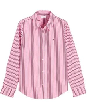 Tommy Hilfiger Vertical-Stripe Logo-Embroidered Shirt - Pink