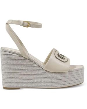 Guess Logo-Plaque Platform Wedge Sandals - White