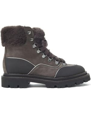 Peserico Lace-Up Shearling-Trim Boots - Black