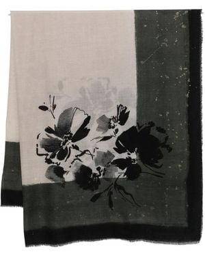 Faliero Sarti Floral-Print Fringed Scarf - Zwart
