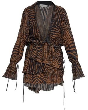 Blumarine Lace-Trim Zebra-Print Dress - Brown