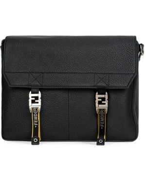 Fendi Medium Flow Cuoio Romano Leren Tas - Zwart