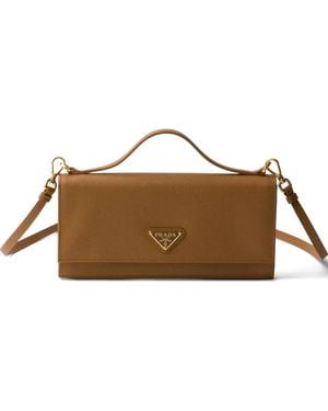 Prada Saffiano Leather Wallet With Shoulder Strap - Brown
