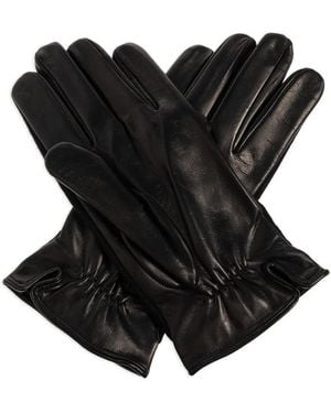 Emporio Armani Leather-Trimmed Wool Gloves - Black
