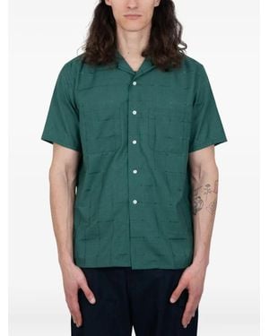 Beams Plus Grid-Pattern Short-Sleeve Shirt - Green