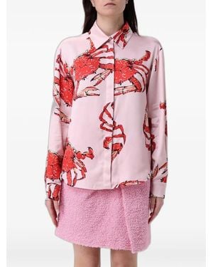 MSGM Crab-Print Long-Sleeve Shirt - Pink