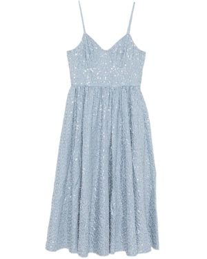 Sandro Striped-Pattern Sequin-Detail Midi Dress - Blue