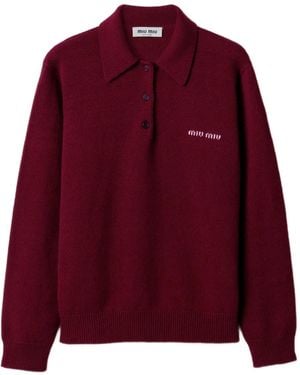 Miu Miu Trui Met Logo Intarsia - Rood