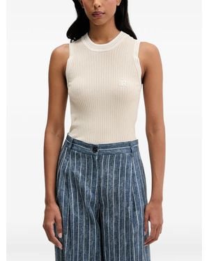 ERMANNO FIRENZE Ribbed-Knit Logo-Patch Top - Blue
