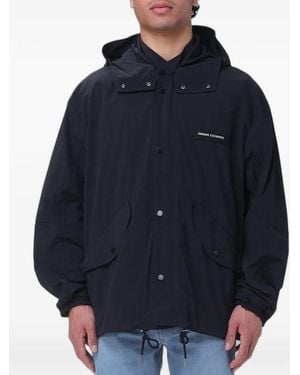ARMANI EXCHANGE Logo-Patch Hooded Jacket - Blue