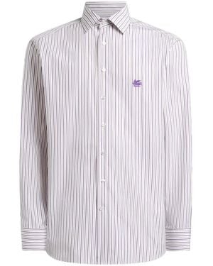 Etro Striped Cotton Shirt With Pegaso Logo - White