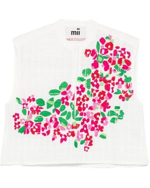 Mii Gaia Floral-Embroidered Blouse - White