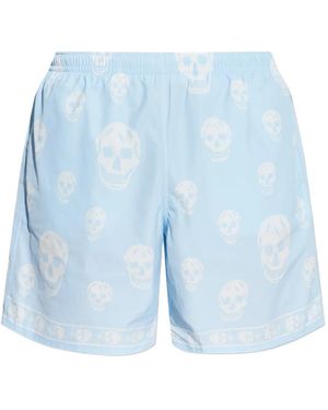 McQueen Badeshorts Mit Totenkopf-Print - Blau