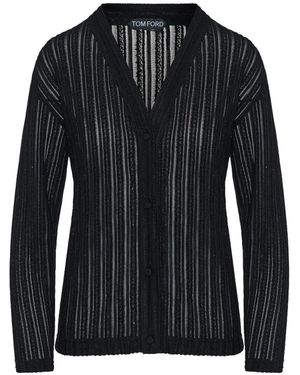 Tom Ford Sheer Velvet With Micro-Sequins Relaxed Evening Cardigan - Black