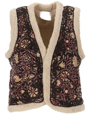 MAISON HOTEL Juno Floral-Embroidered Fleece-Trim Waistcoat - Brown