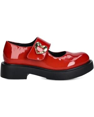 Love Moschino Heart-Buckle Patent-Leather Flats - Red