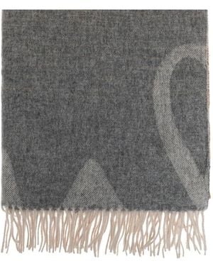 Paul Smith Logo-Intarsia Fringed Scarf - Grey
